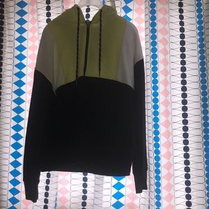 Colour Block Green White Black Women’s Hoodie With Pockets